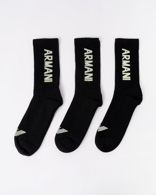 Emporio Armani 3 Pack Mens Sport Socks - Black/Black/Black