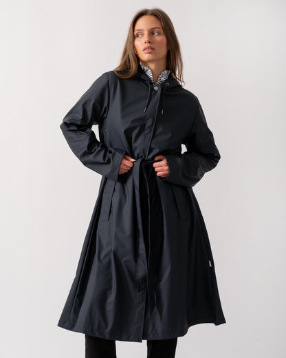 Rains Womens A-Line Longer Jacket - 47 Navy