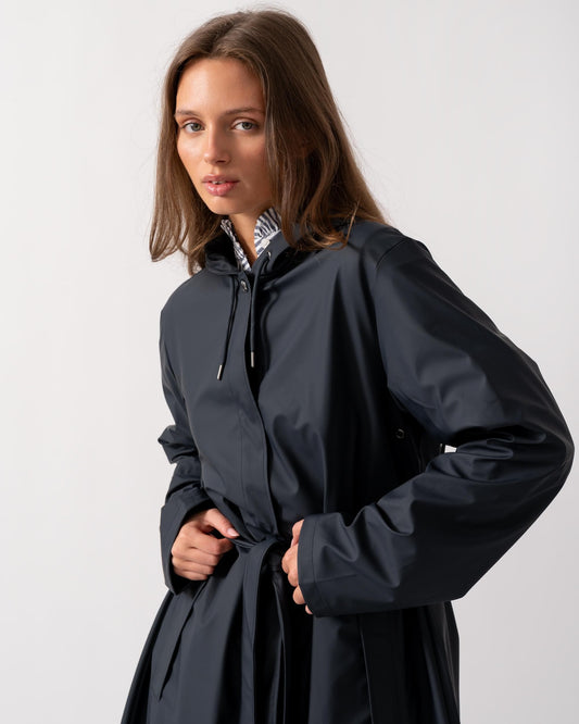 Rains Womens A-Line Longer Jacket - 47 Navy
