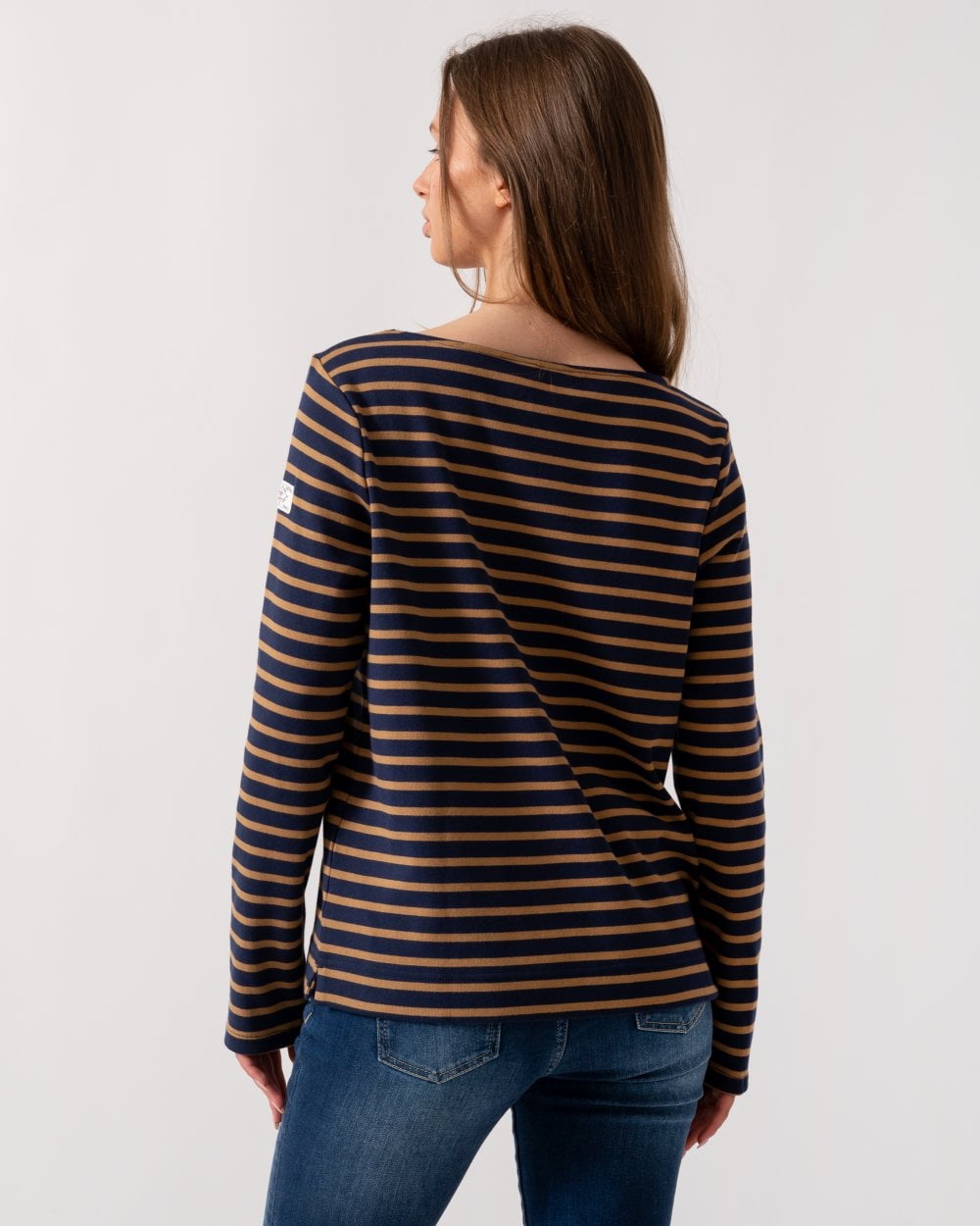 Joules Harbour Womens Broad Stripe Breton Top - Navy Tan Stripe