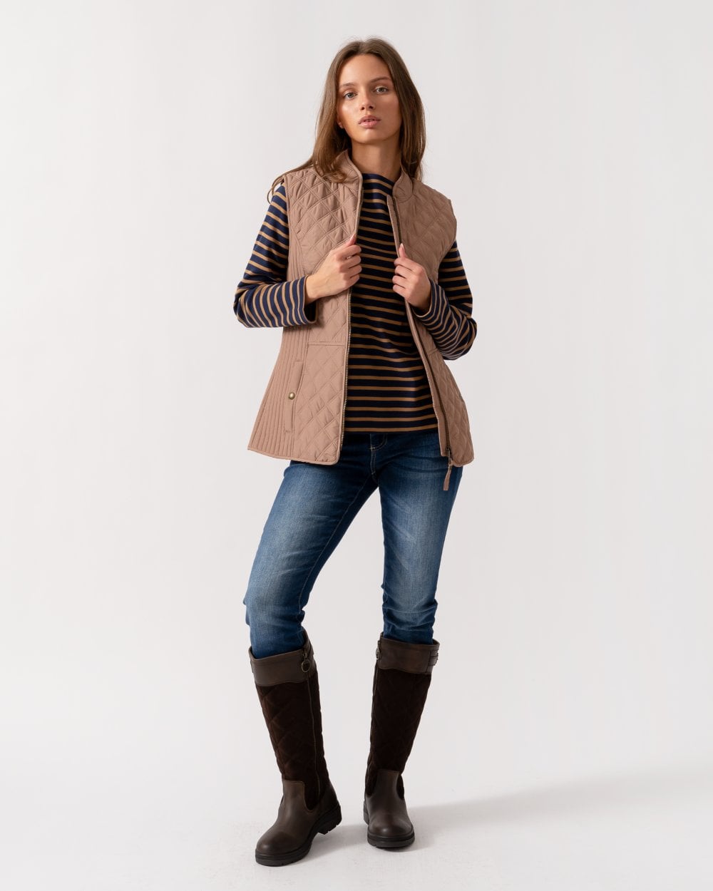 Joules Minx Womens Diamond Quilt Gilet - Light Brown