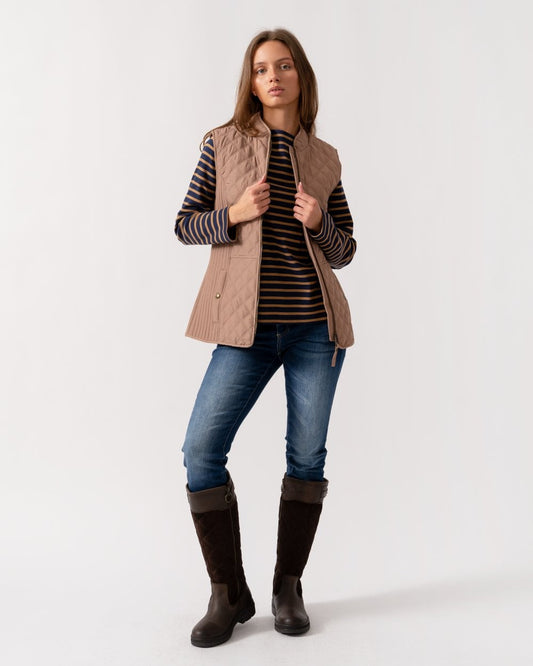 Joules Minx Womens Diamond Quilt Gilet - Light Brown