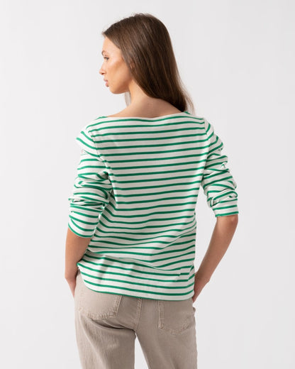 Joules New Harbour Womens Striped Breton Top - Green Stripe