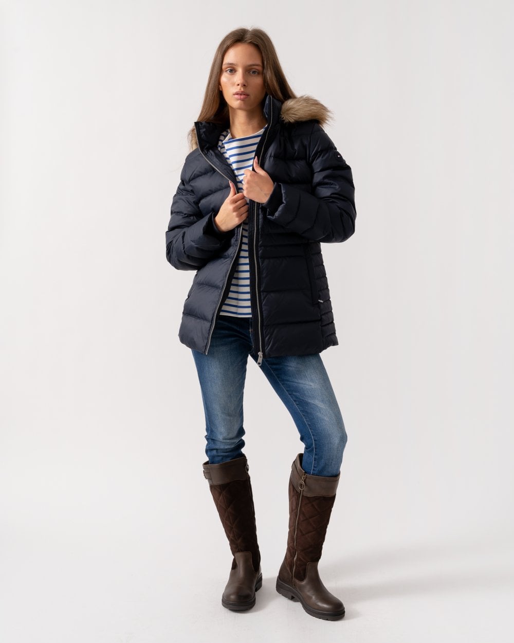 Tommy Hilfiger Tyra Down Faux Fur Womens Jacket - Desert Sky