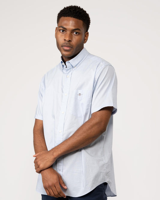 GANT Mens Regular Fit Short Sleeve Poplin Shirt - 455 Light Blue