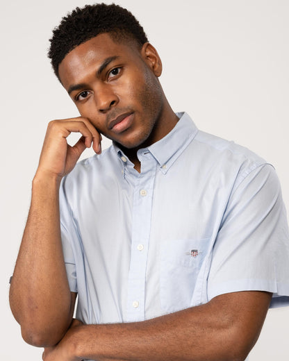 GANT Mens Regular Fit Short Sleeve Poplin Shirt - 455 Light Blue