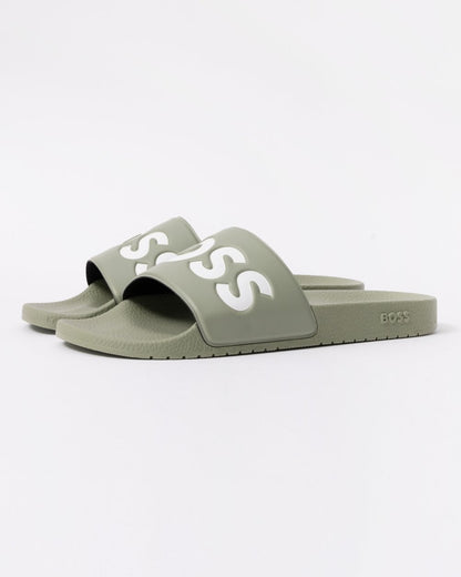 BOSS Orange Aryeh Mens Italian-Made Slides With Large Logo Detail - Medium Green 311