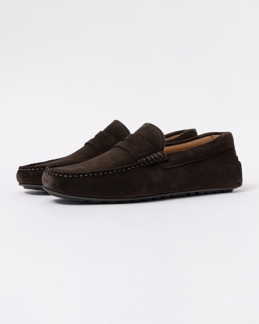BOSS Orange Noel Mens Suede Driving Moccasins - Dark Brown 201