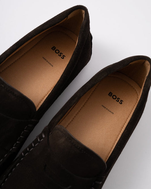 BOSS Orange Noel Mens Suede Driving Moccasins - Dark Brown 201
