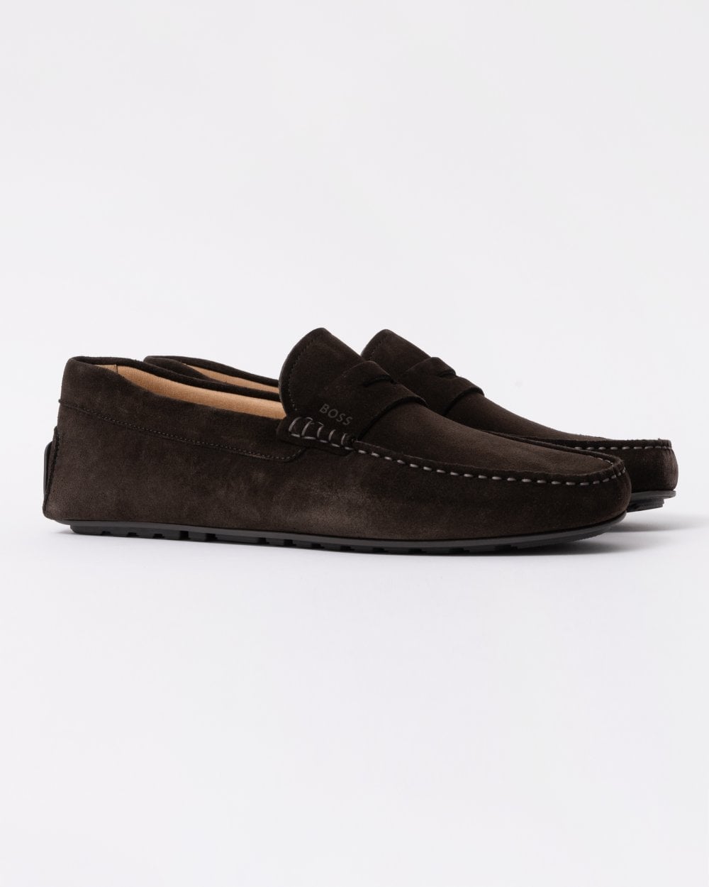 BOSS Orange Noel Mens Suede Driving Moccasins - Dark Brown 201