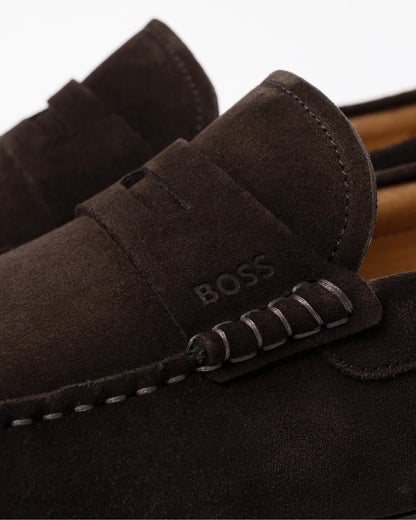 BOSS Orange Noel Mens Suede Driving Moccasins - Dark Brown 201