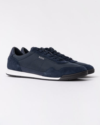 BOSS Orange Titanium Mens Mixed Material Lace-Up Trainers with Suede Trims - Navy 410