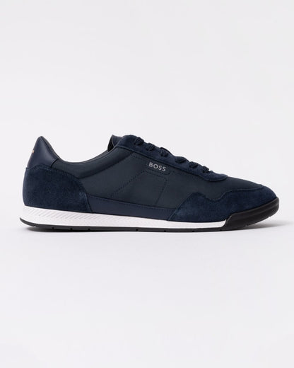 BOSS Orange Titanium Mens Mixed Material Lace-Up Trainers with Suede Trims - Navy 410