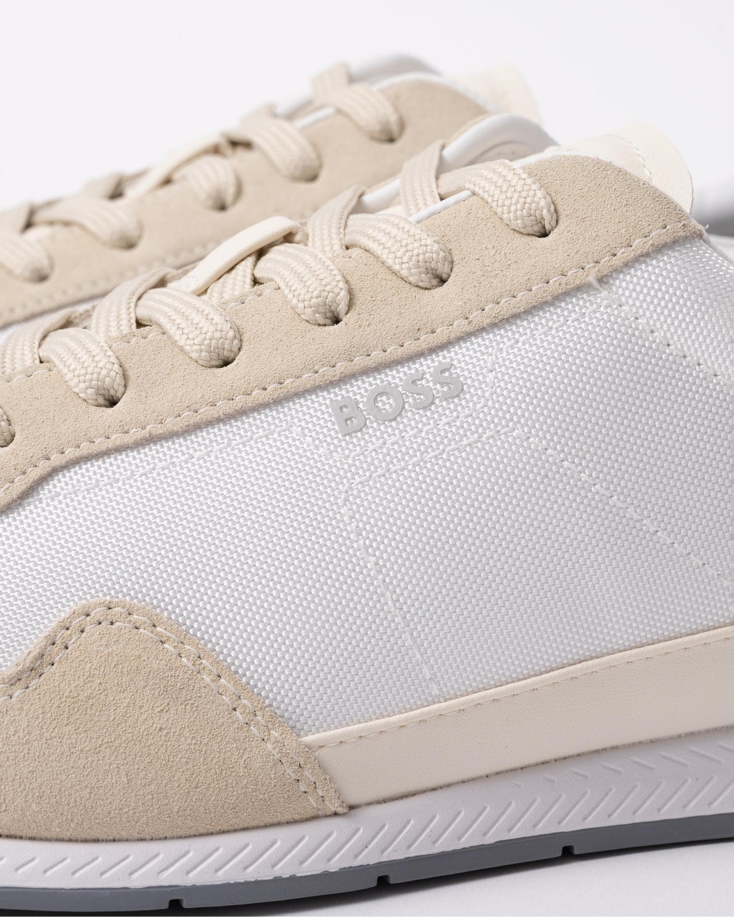 BOSS Orange Titanium Mens Mixed Material Lace-Up Trainers with Suede Trims - Open White 126