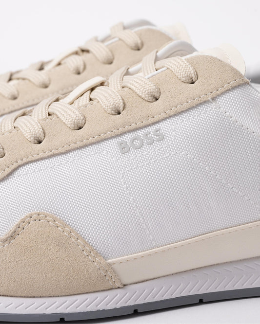 BOSS Orange Titanium Mens Mixed Material Lace-Up Trainers with Suede Trims - Open White 126