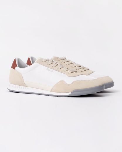BOSS Orange Titanium Mens Mixed Material Lace-Up Trainers with Suede Trims - Open White 126