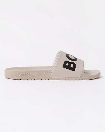 BOSS Orange Aryeh Mens Italian-Made Slides With Large Logo Detail - Open White 131