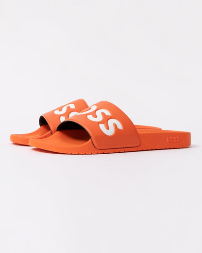 BOSS Orange Aryeh Mens Italian-Made Slides With Large Logo Detail - Bright Orange 823