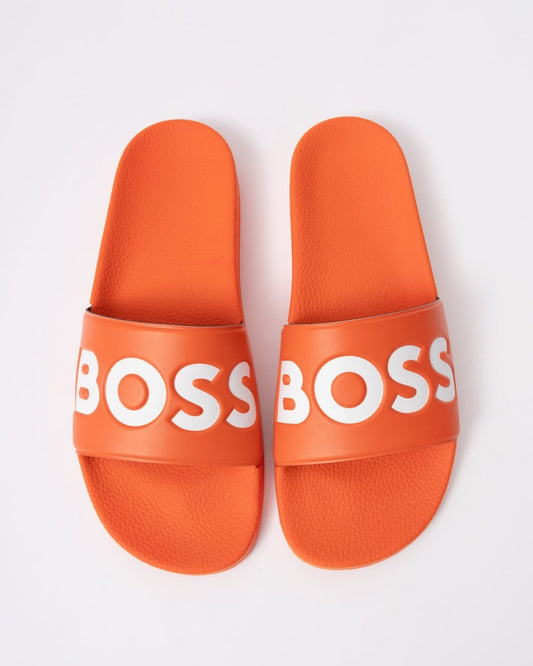 BOSS Orange Aryeh Mens Italian-Made Slides With Large Logo Detail - Bright Orange 823