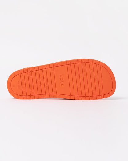 BOSS Orange Aryeh Mens Italian-Made Slides With Large Logo Detail - Bright Orange 823