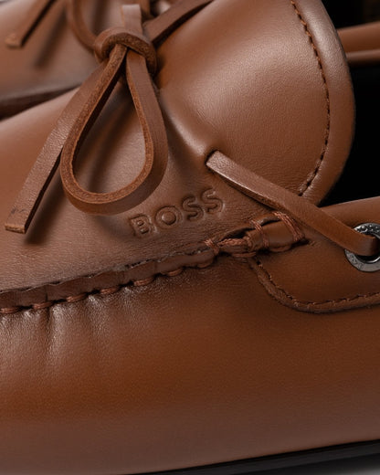 BOSS Orange Noel Mens Italian Leather Driving Moccasins - Medium Brown 210