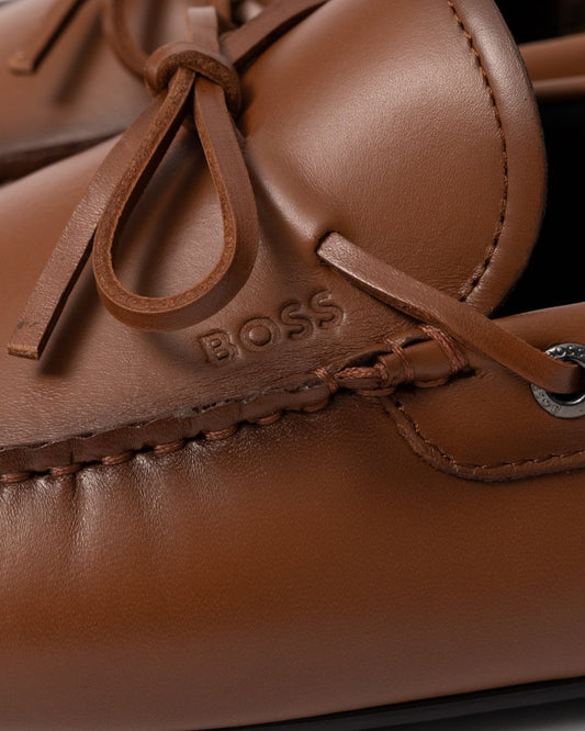 BOSS Orange Noel Mens Italian Leather Driving Moccasins - Medium Brown 210