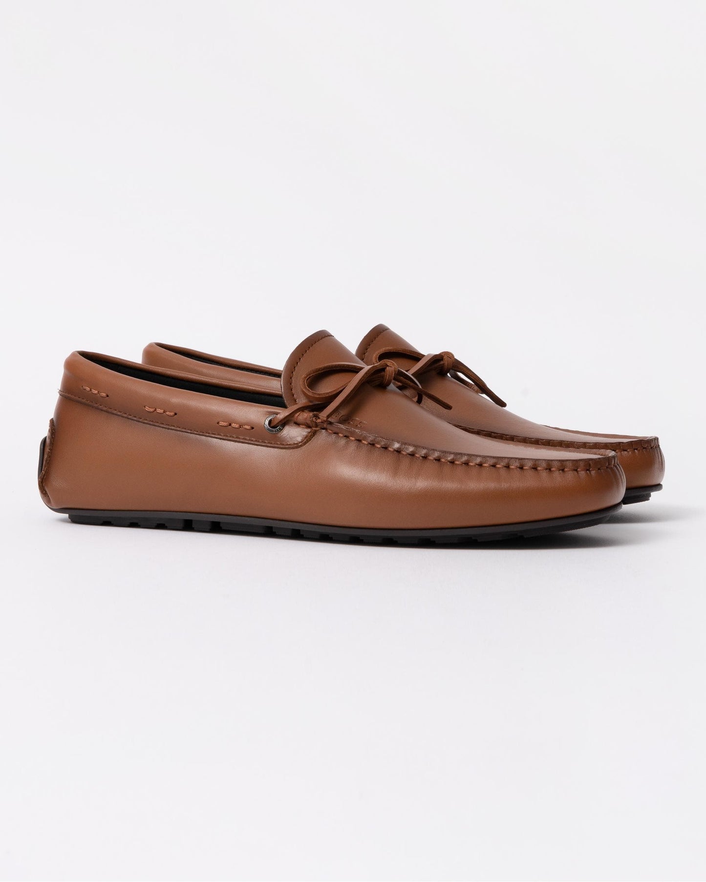 BOSS Orange Noel Mens Italian Leather Driving Moccasins - Medium Brown 210