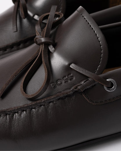 BOSS Orange Noel Mens Italian Leather Driving Moccasins - Dark Brown 201