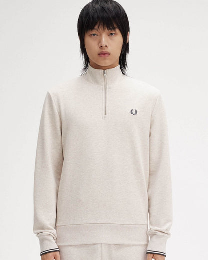 Fred Perry Mens Half Zip Sweatshirt - Porridge Marl/Anchor Grey W50