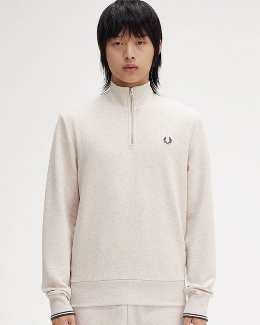 Fred Perry Mens Half Zip Sweatshirt - Porridge Marl/Anchor Grey W50
