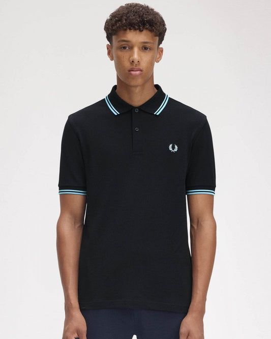Fred Perry Mens Twin Tipped Signature Polo Shirt Pre A/W 25 - Navy/Mint Blue Y60