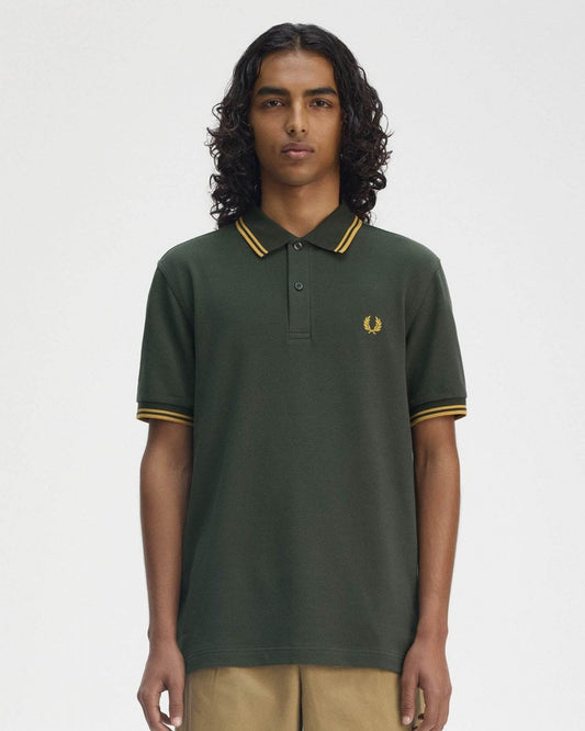 Fred Perry Mens Twin Tipped Signature Polo Shirt Pre A/W 25 - Court Green/Honeycomb Y22