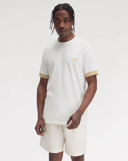 Fred Perry Mens Striped Cuff T-Shirt - Snow White 129