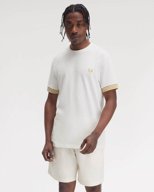 Fred Perry Mens Striped Cuff T-Shirt - Snow White 129