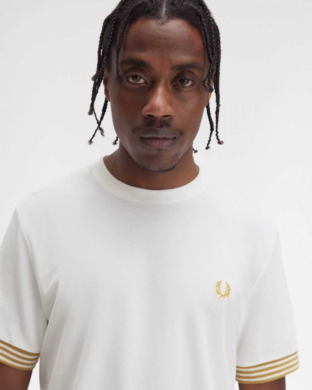 Fred Perry Mens Striped Cuff T-Shirt - Snow White 129