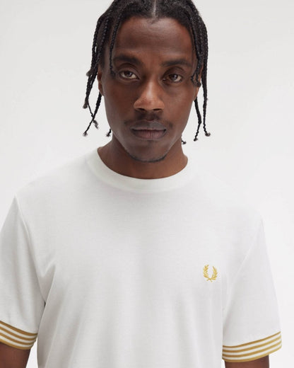 Fred Perry Mens Striped Cuff T-Shirt - Snow White 129
