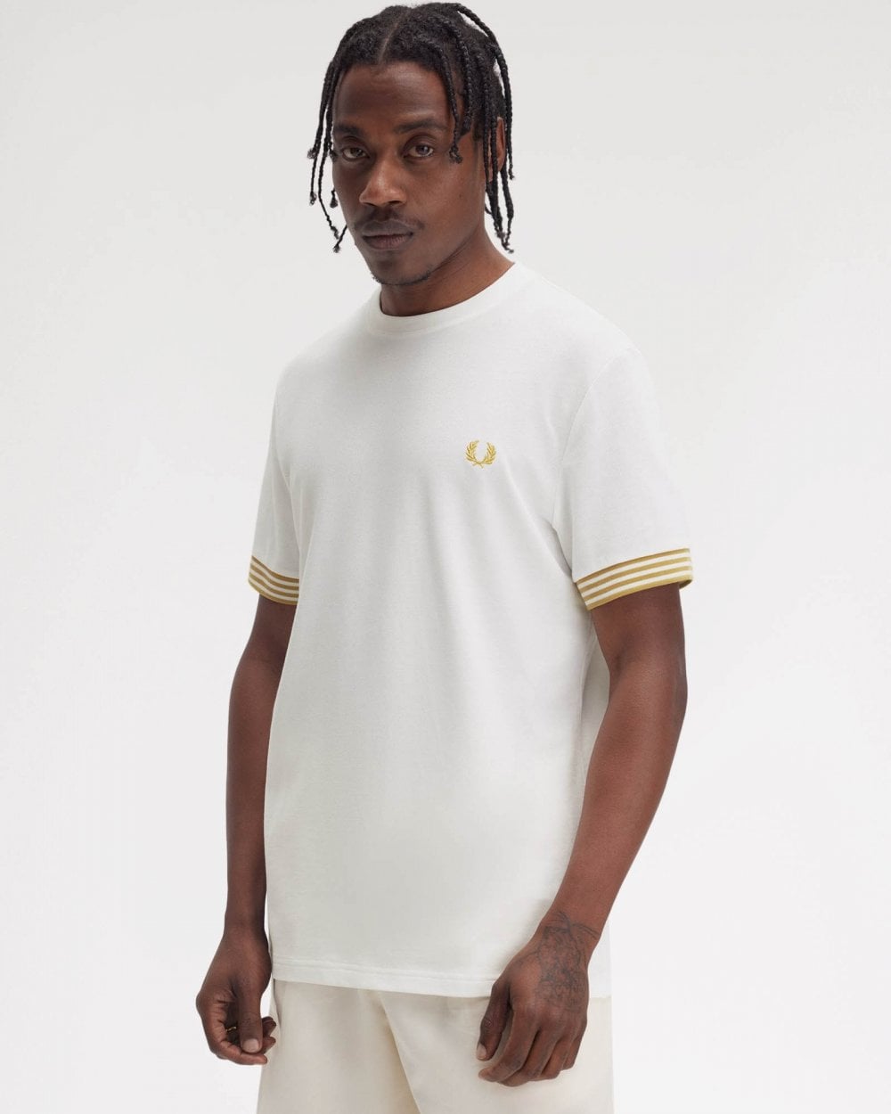 Fred Perry Mens Striped Cuff T-Shirt - Snow White 129