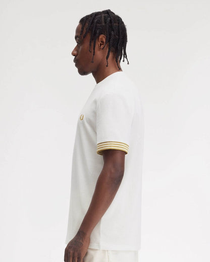 Fred Perry Mens Striped Cuff T-Shirt - Snow White 129