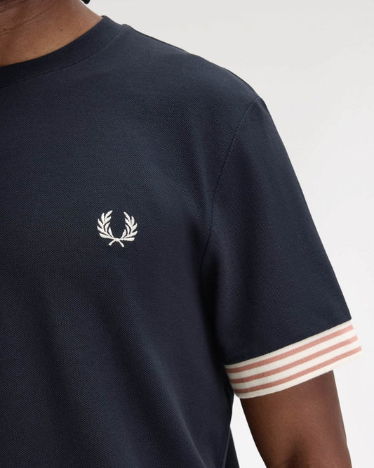 Fred Perry Mens Striped Cuff T-Shirt - Navy 608