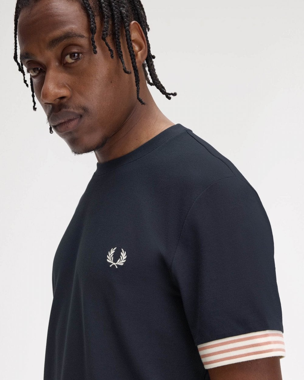 Fred Perry Mens Striped Cuff T-Shirt - Navy 608