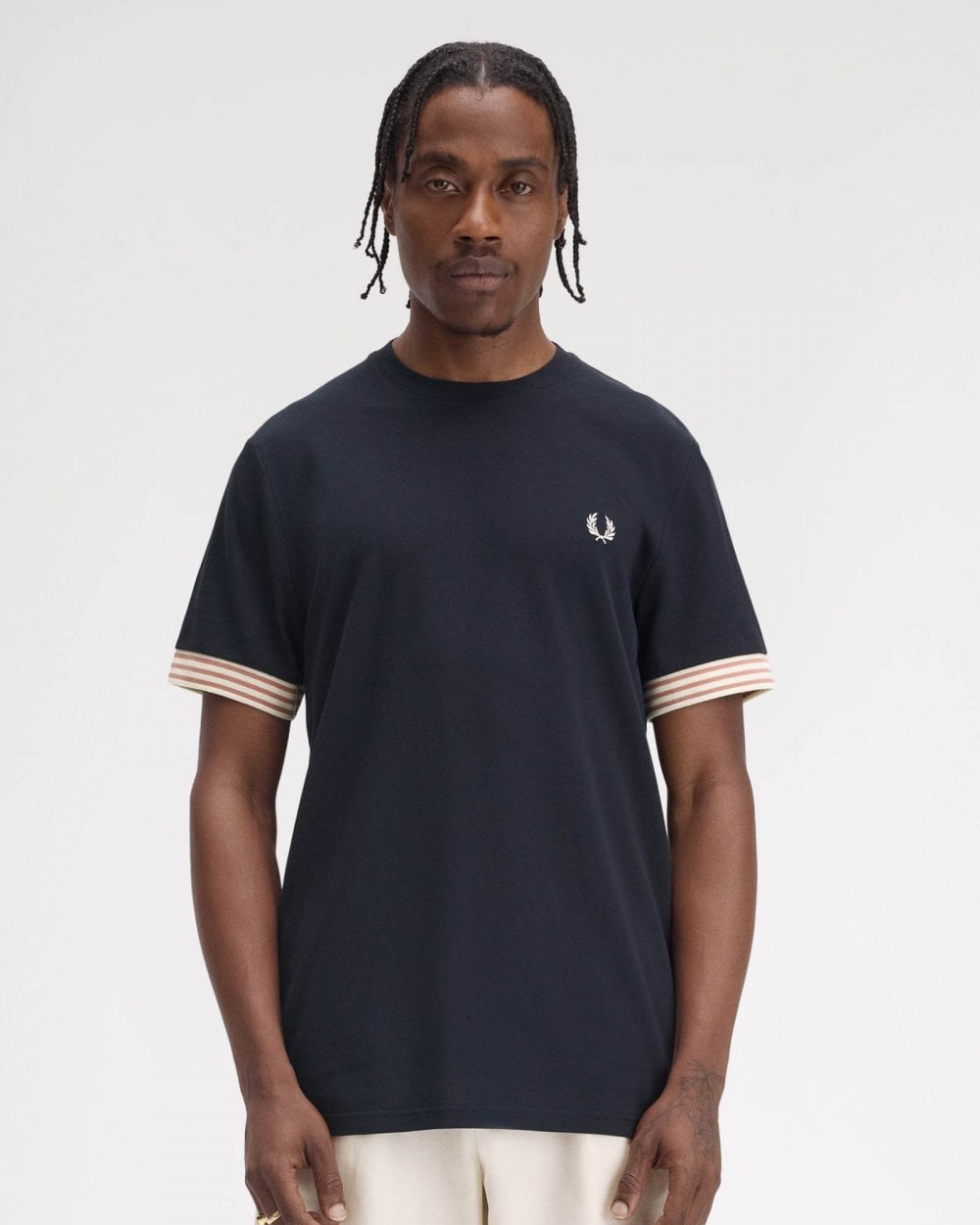 Fred Perry Mens Striped Cuff T-Shirt - Navy 608