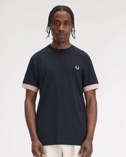 Fred Perry Mens Striped Cuff T-Shirt - Navy 608