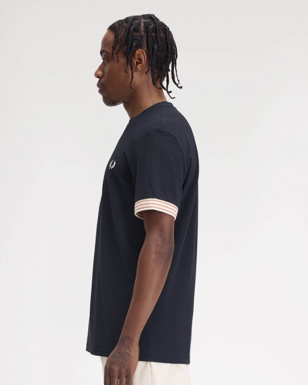 Fred Perry Mens Striped Cuff T-Shirt - Navy 608