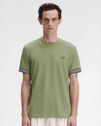 Fred Perry Mens Striped Cuff T-Shirt - Olive Mint X88