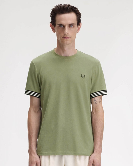 Fred Perry Mens Striped Cuff T-Shirt - Olive Mint X88
