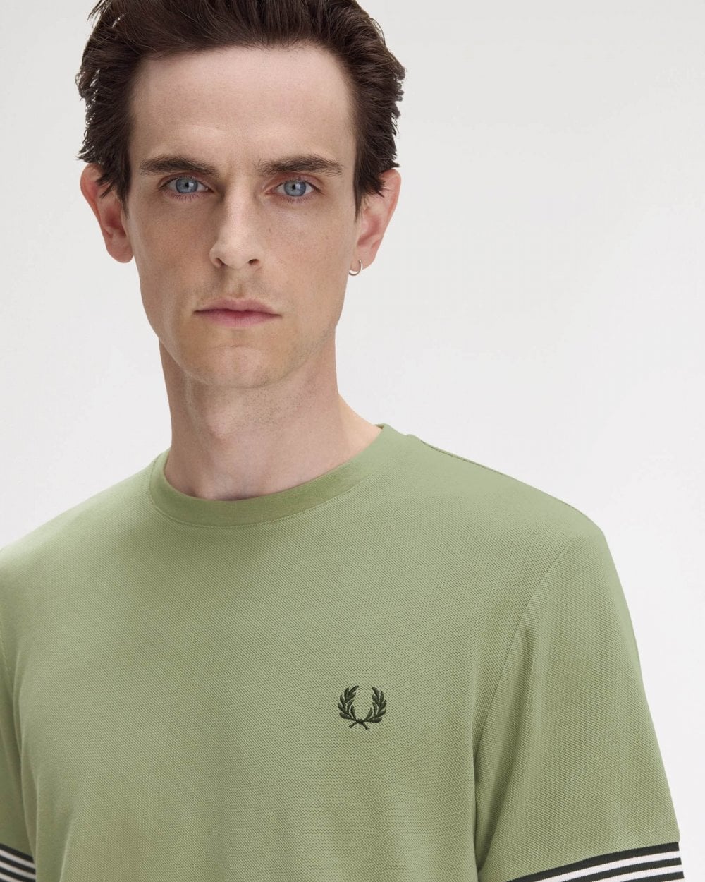 Fred Perry Mens Striped Cuff T-Shirt - Olive Mint X88