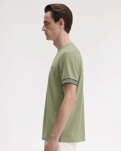 Fred Perry Mens Striped Cuff T-Shirt - Olive Mint X88