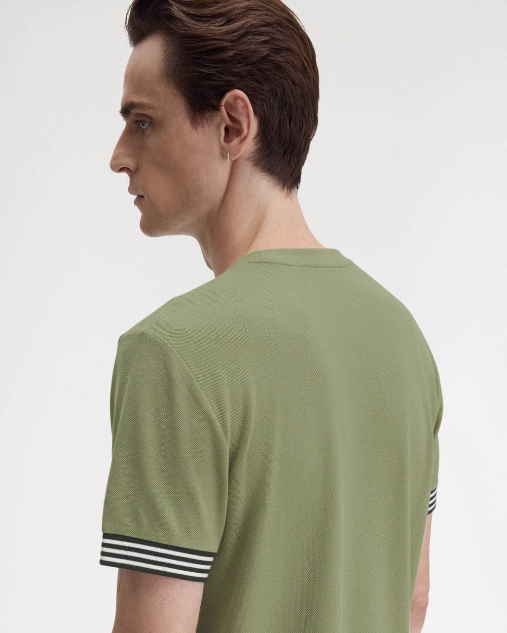 Fred Perry Mens Striped Cuff T-Shirt - Olive Mint X88