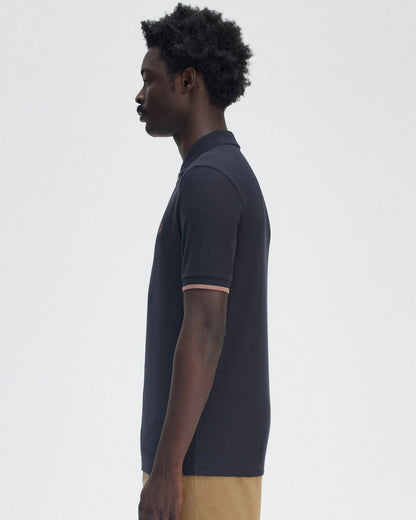 Fred Perry Mens Crepe Pique Zip Neck Polo Shirt - Navy 608