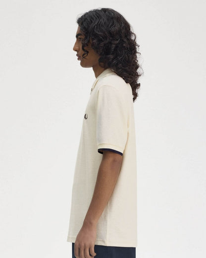 Fred Perry Mens Crepe Pique Zip Neck Polo Shirt - Ecru 560
